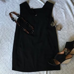 Olivaceous V-neck Shift Dress with Back Detail